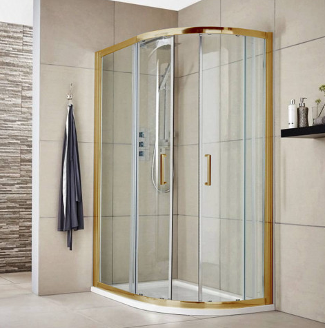 Kristal Brushed Brass 1200 x 800 Offset Quadrant Shower Enclosure, Tray & Waste - Left Hand